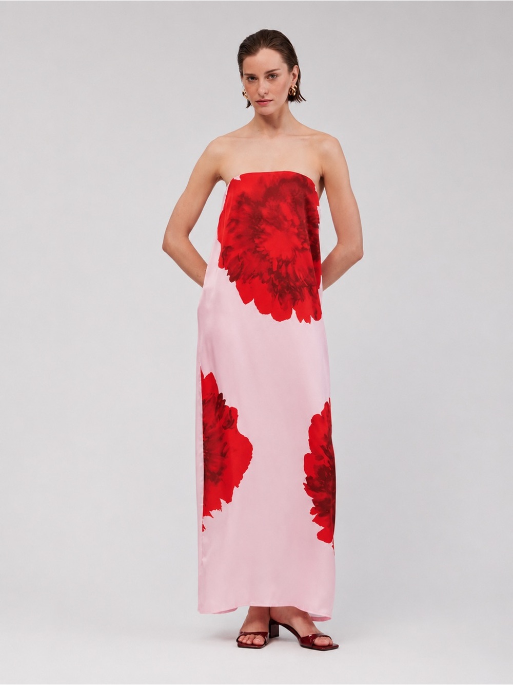 SUBOO | Romantic European Summer Emilia Bustier Red Floral Maxi Dress ~ XL